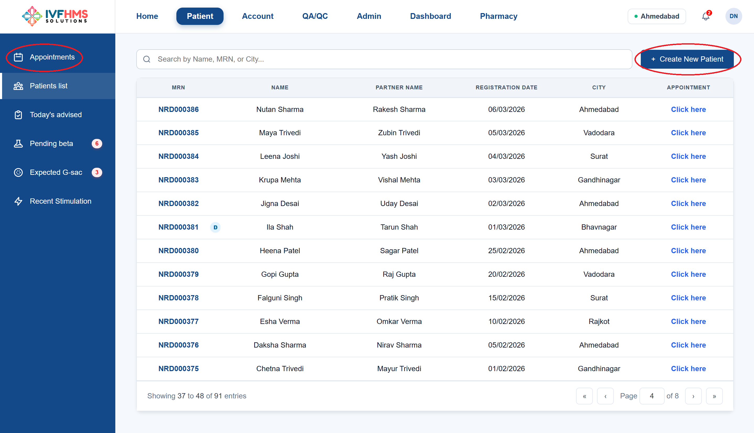 Patient Mangement Interface
